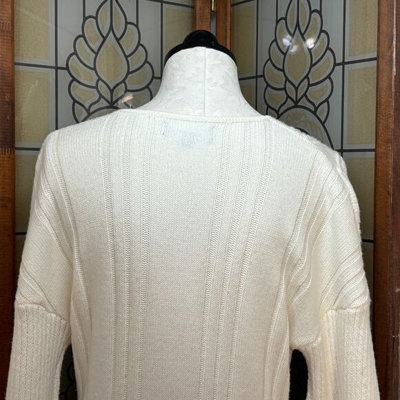 Lulu's Timeless is More White Cable Knit Balloon Sleeve Sweater Dress Size L - Picture 6 of 16